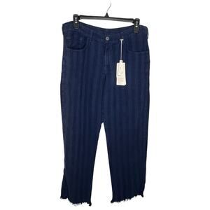 Massimo Alba Pants Women's Size 26 Navy Blue Linen Raw Hem Cut Relaxed Fit Pants